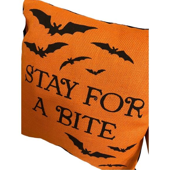 NWT Halloween Stay For A Bite Orange Bats Decorative Accent Pillow 15x15 - Picture 3 of 6